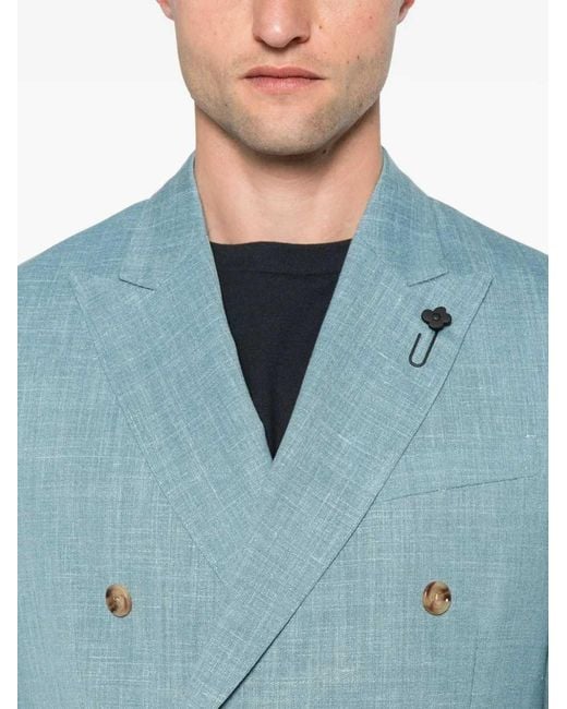 Lardini Blue Double-Breasted Wool Blazer for men