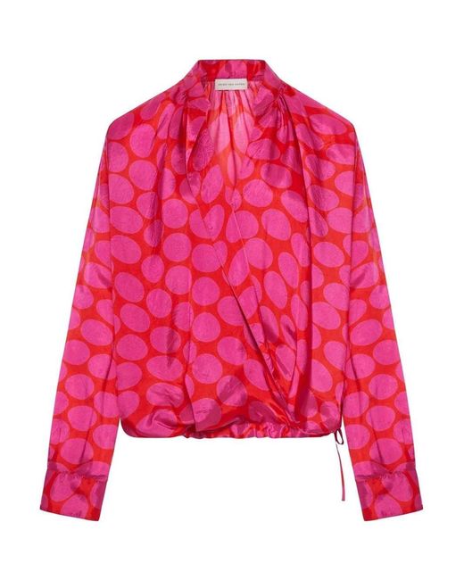 Dries Van Noten Red Camicetta A Maniche Lunghe Con Allacci