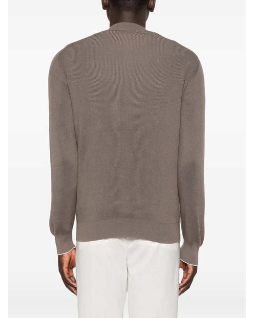 Brunello Cucinelli Gray Ribbed Cardigan With Zip Closure for men