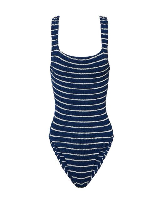 Hunza G Blue Striped Swimsuit With Square Neckline