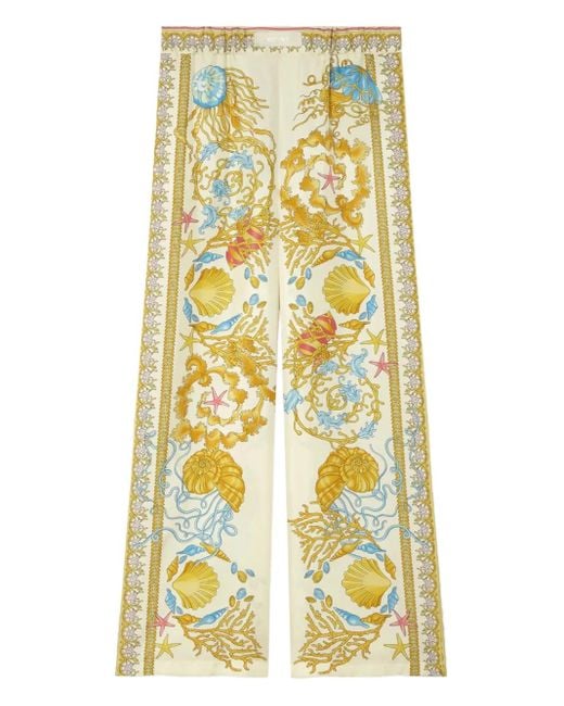 Versace Metallic Underwater Baroque Silk Pants