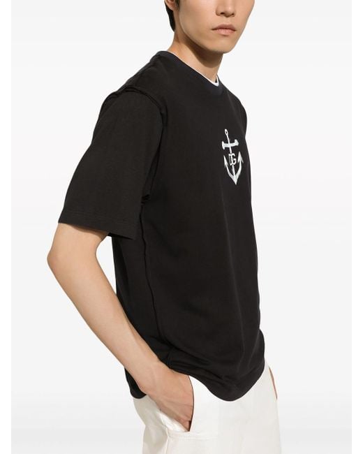 Dolce & Gabbana Black T-Shirt With Marina Print for men