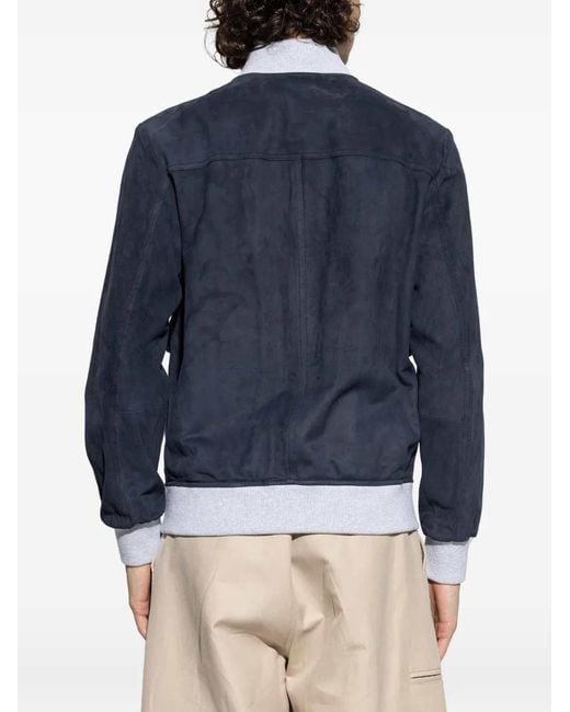 Eleventy Blue Leather Jacket With Pocket And Buttons