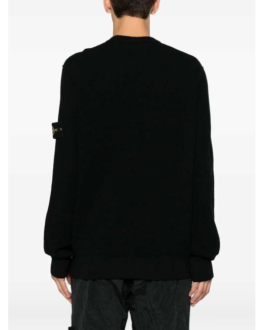 Stone Island Black Ribbed-Trim Sweater With Logo Patch for men