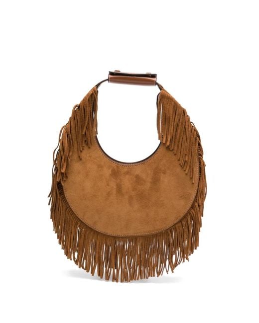 Staud Brown Moon Tote Bag Tan Fringe
