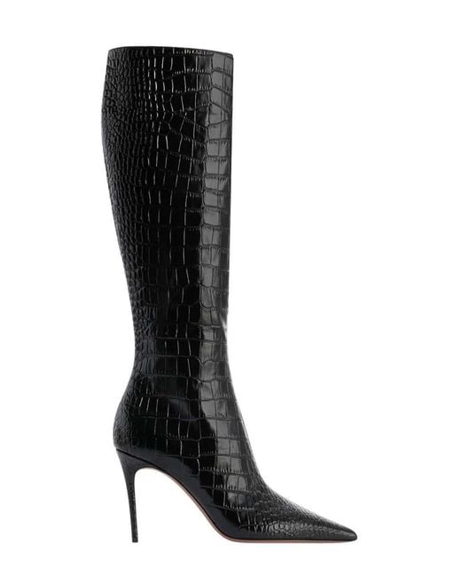Paris Texas Black Crocodile-Effect Boot