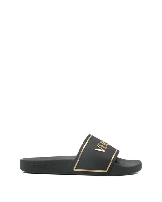 Versace White Slide Sandals With Embossed Logo for men