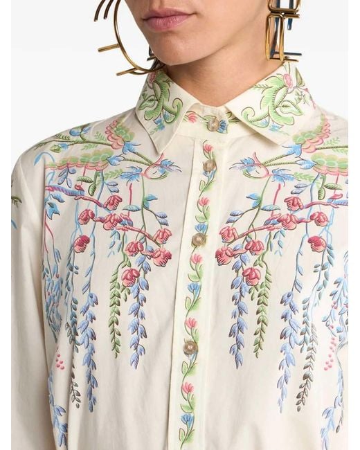 Etro White Floral Print Shirt Dress