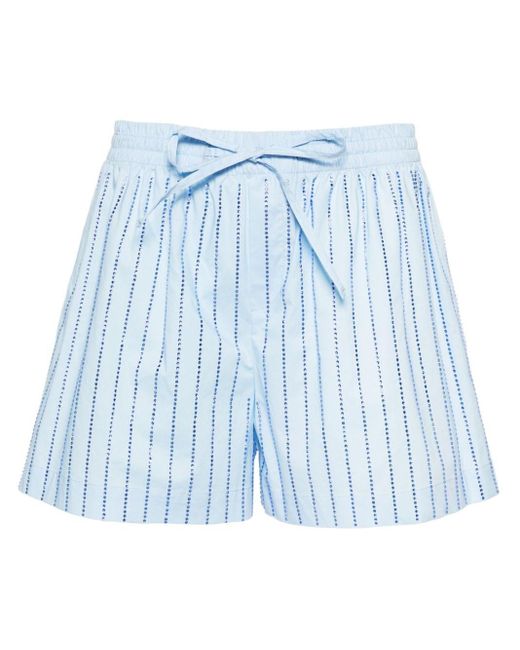 GIUSEPPE DI MORABITO Blue Short Striped Shorts With Rhinestones