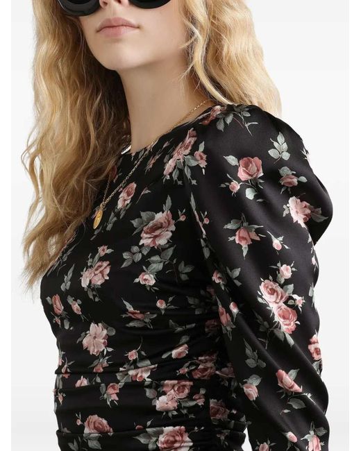 Dolce & Gabbana Black Vintage Rose-Print Draped Dress