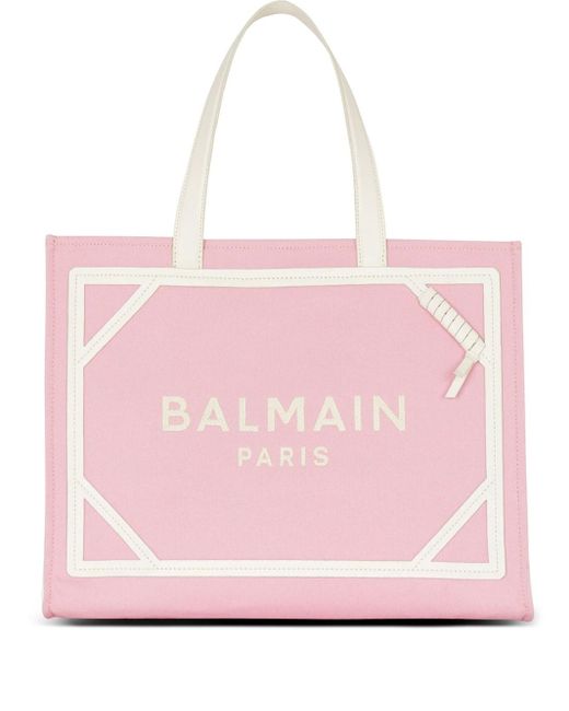 Balmain Pink Canvas Leather-trimmed B-army Tote Bag