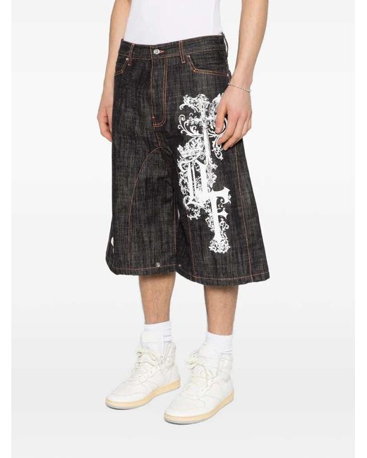 PDF Gray Graphic Print Denim Shorts for men