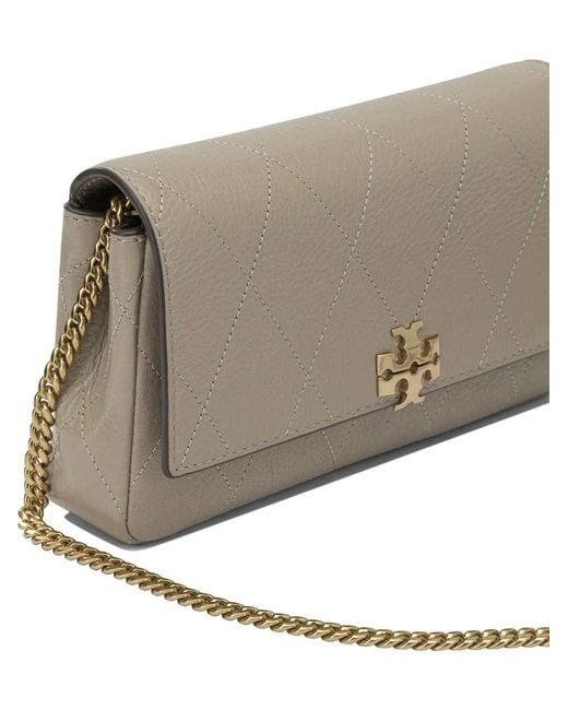 Tory Burch Gray Charlie Wallet With Quilted Chain