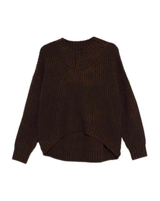 Staud Brown Ribbed V-Neck Sweater