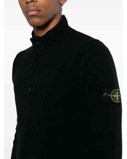Stone Island Blue Button-Detail High-Neck Sweater for men