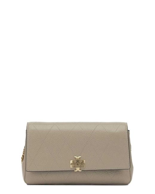 Tory Burch Gray Charlie Wallet With Quilted Chain