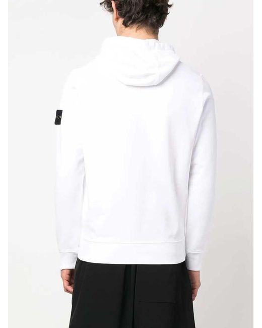 Stone Island White Cotton Fleece Hoodie for men