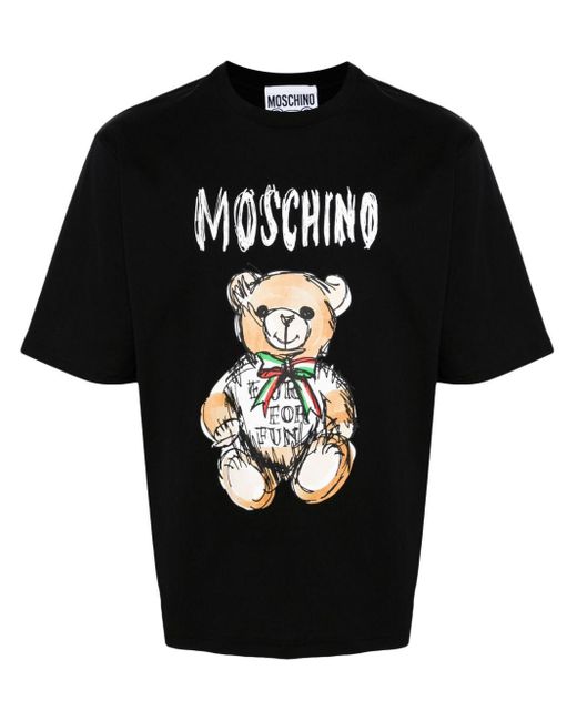 T-Shirt Con Stampa Teddy Bear di Moschino in Black da Uomo