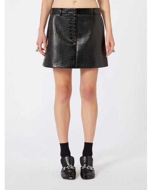 Sportmax Black Patent Leather Alligator Mini Skirt