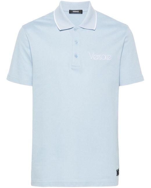 Versace Blue Polo Shirt With Embroidery for men