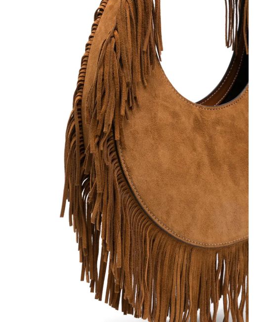 Staud Brown Moon Tote Bag Tan Fringe