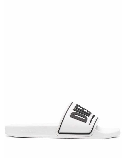 DIESEL White Sa-Mayemi Cc Slides With Logo for men