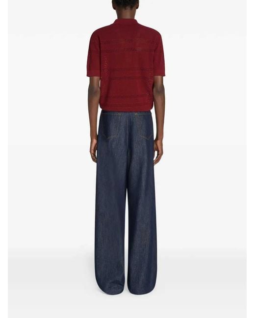 Dries Van Noten Blue Wide-Leg Jeans With Belt for men
