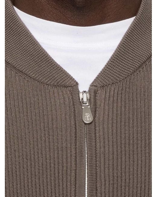 Brunello Cucinelli Gray Ribbed Cardigan With Zip Closure for men