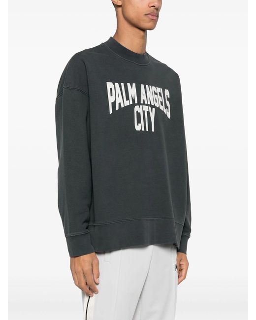 Palm Angels Black Pa City Washed Cotton Sweatshirt for men