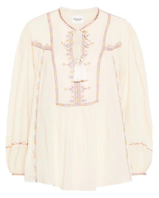 Isabel Marant Natural Silekia Blouse With Geometric Embroidery