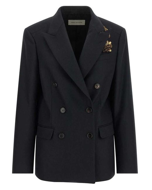 Dries Van Noten Black Embroidered Double-Breasted Blazer