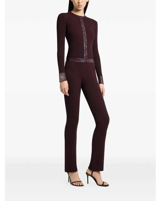Courreges Purple Ribbed Cardigan With Vinyl Trim