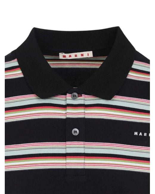 Marni Black Striped Long-Sleeve Polo Shirt for men