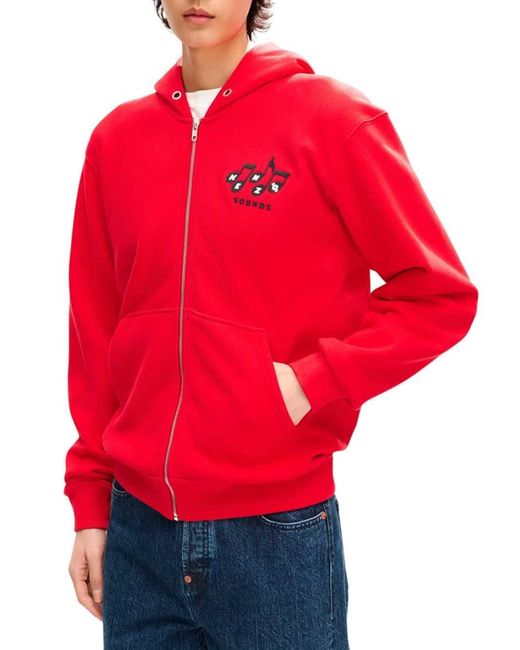 KENZO Red Sounds' Cotton Zip-Up Hoodie for men