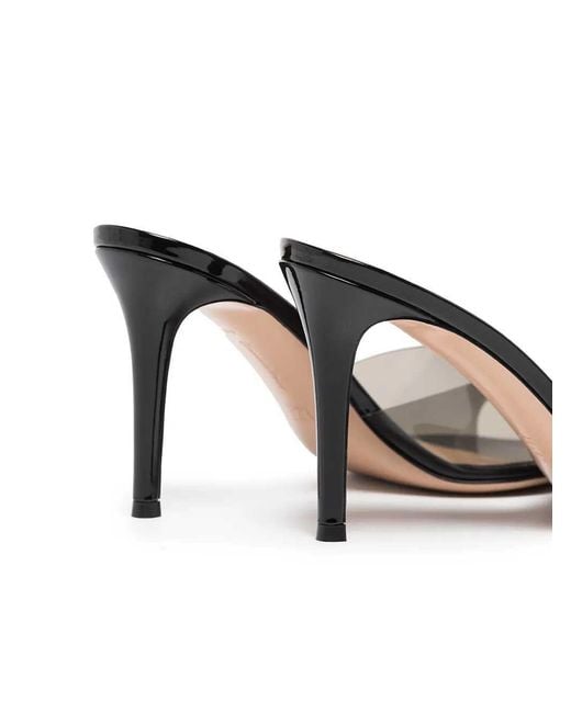 Gianvito Rossi Black Elle 85Mm Mule With Clear Strap