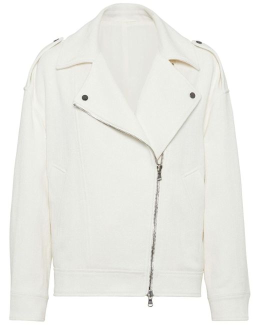 Brunello Cucinelli White Linen And Cotton Zipped Jacket