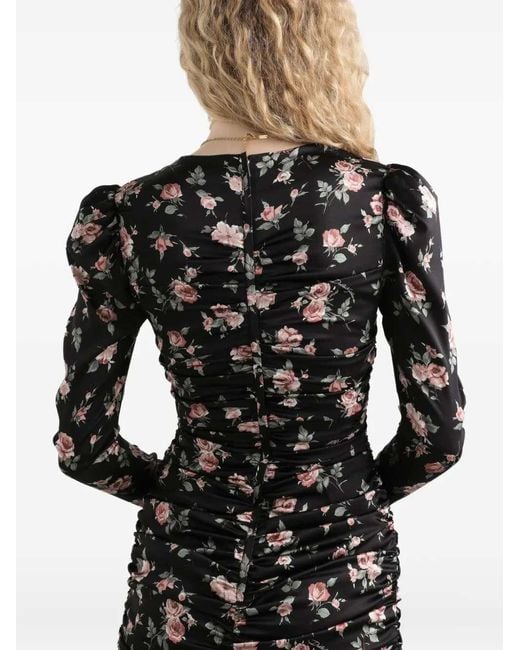 Dolce & Gabbana Black Vintage Rose-Print Draped Dress