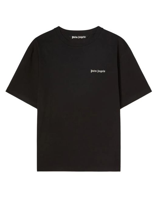 Palm Angels Black Logo-embroidered Cotton T-shirt for men
