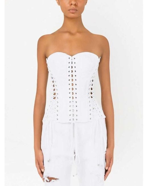 Dolce & Gabbana White Gabardine Bustier Top