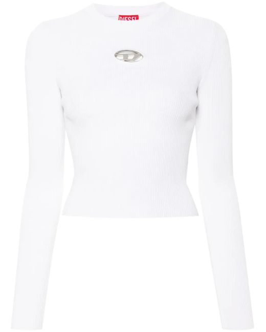 DIESEL White M-Valari Rib-Knit Viscose-Blend Top With Oval D