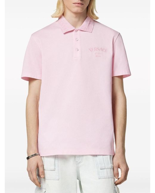 Polo Con Ricamo di Versace in Pink da Uomo