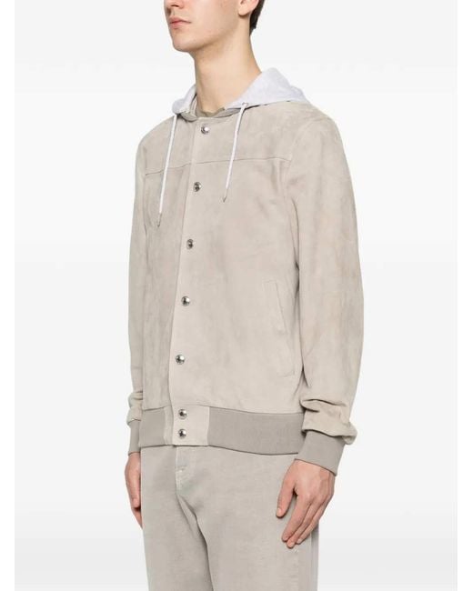 Eleventy White Suede-Texture Hooded Bomber Jacket