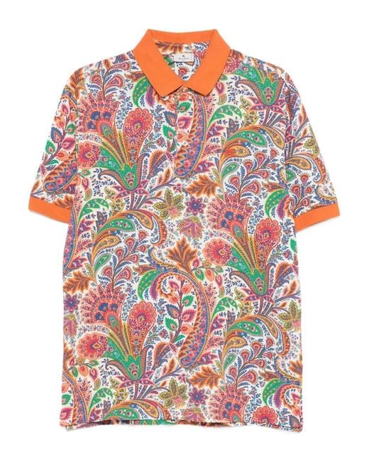 Etro White Paisley Print Polo for men