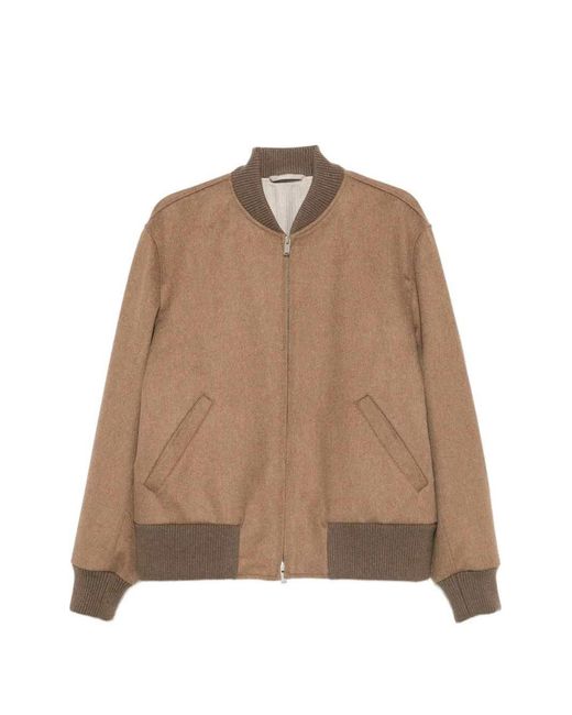 Lardini Brown Ribbed-Trim Zip-Up Bomber Jacket for men