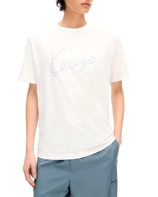 KENZO White Signature' Embroidered Cotton T-Shirt for men