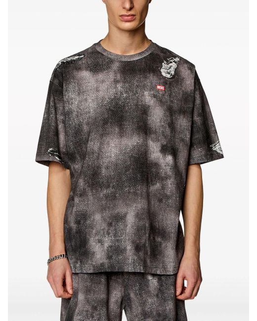 DIESEL Gray T-Wash-N2 T-Shirt With Trompe 'Oeil Denim Print for men