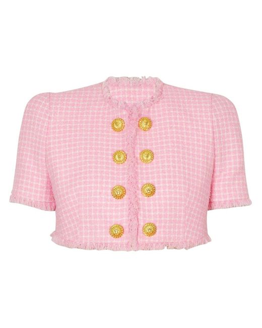 Balmain Pink Checkered Crop Jacket