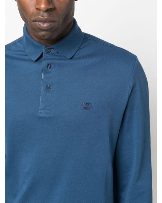 Etro Blue Polo Shirt With Pegasus Motif for men