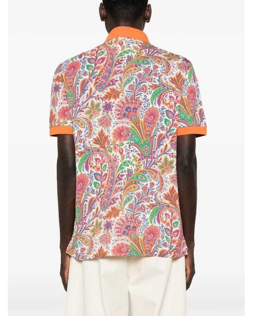 Etro White Paisley Print Polo for men