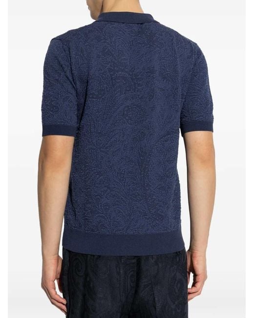 Etro Blue Paisley Button-Up Polo for men